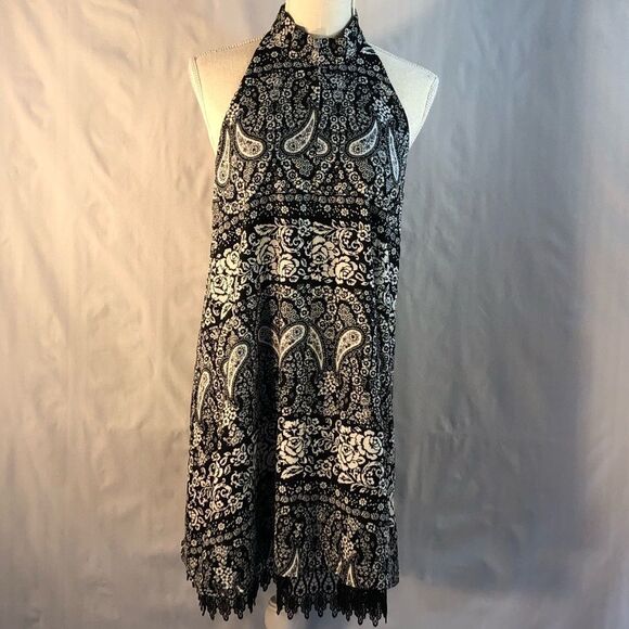 Altar’d State Black and White Sleeveless Choker Collar Dress Open Back M - Picture 1 of 11